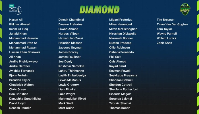 PSL 9 All Teams Diamond Player